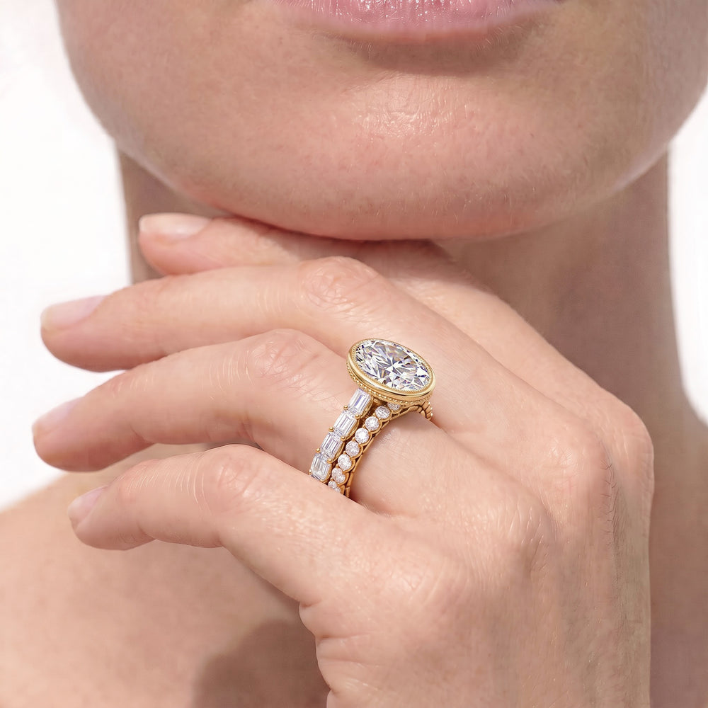 The Plume Diamond Wedding Band with Platinum Cut Diamond in 14KT Platinum view 3
