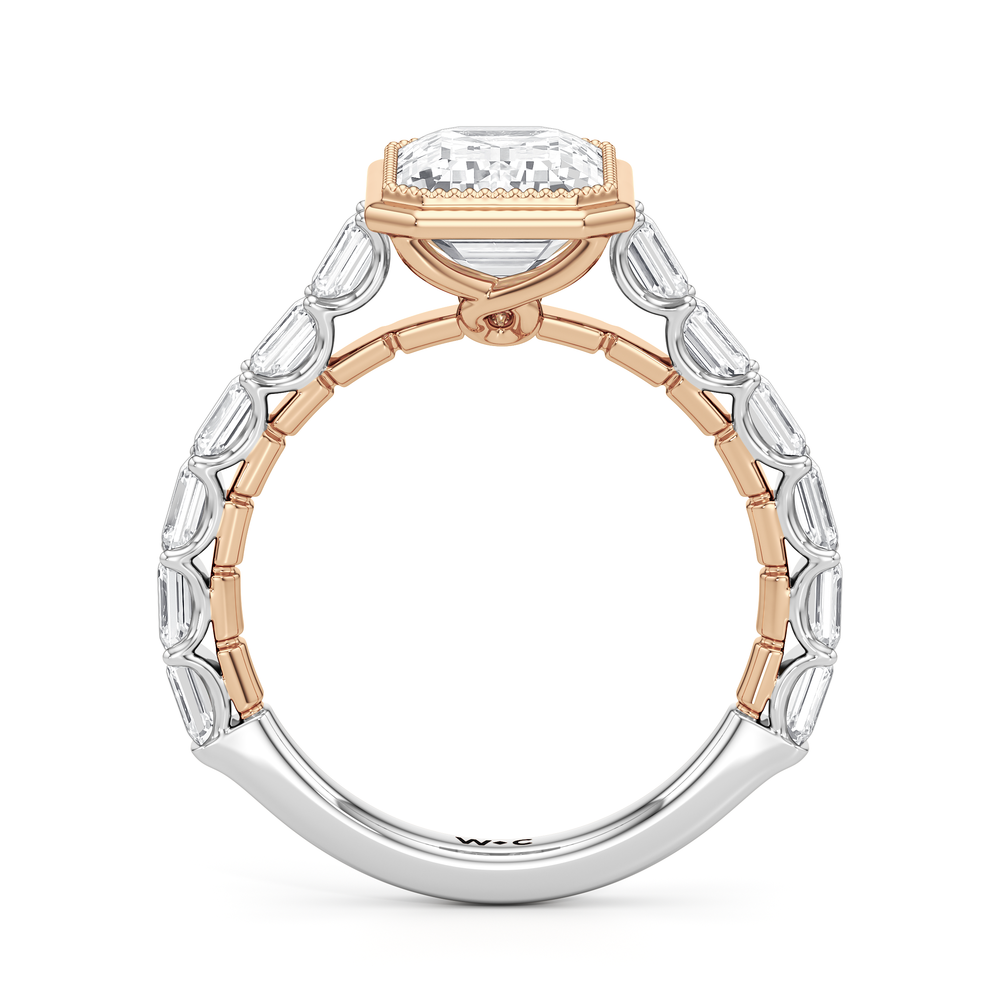 The Ribbon Ring with Emerald Cut Diamond in 14KT White & Rose Gold view 3
