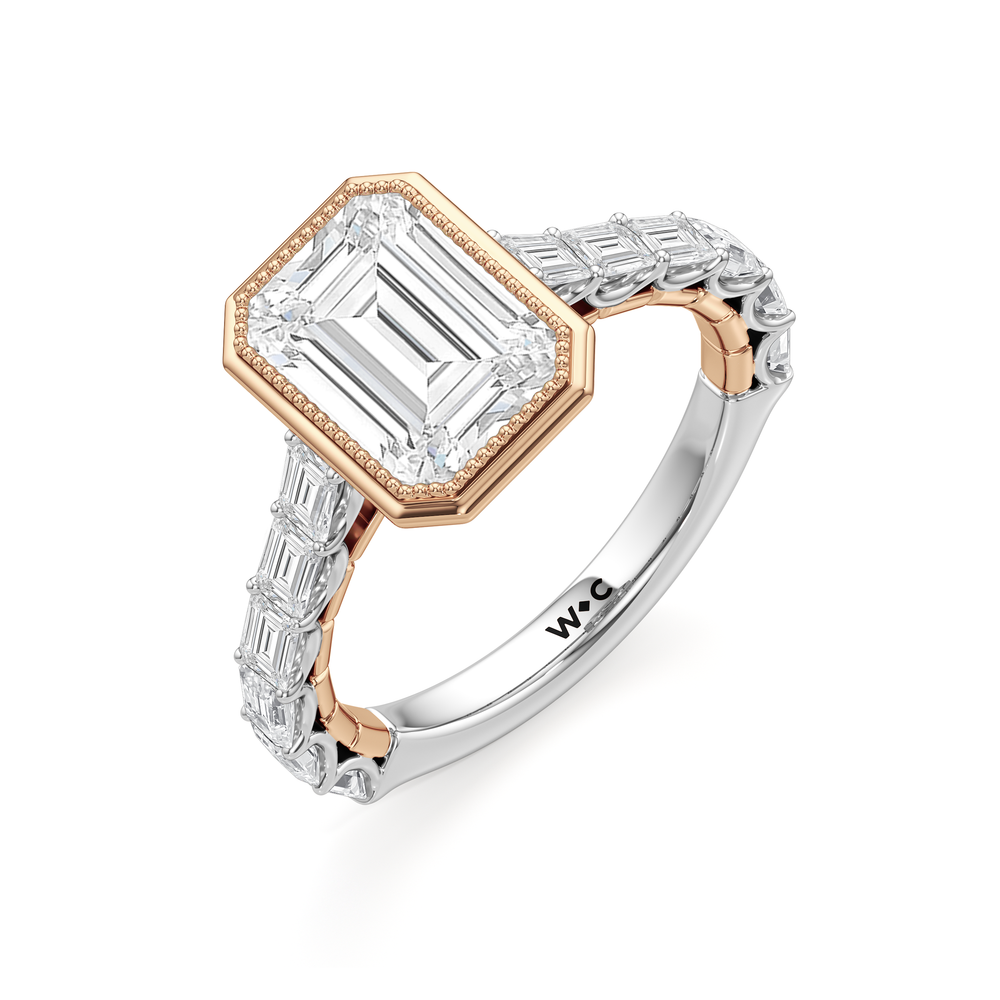 The Ribbon Ring with Emerald Cut Diamond in 14KT White & Rose Gold view 4
