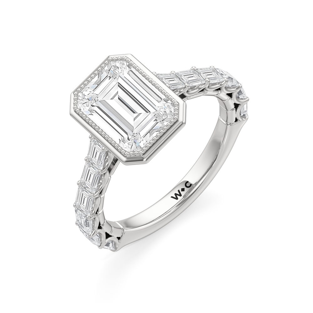 The Ribbon Ring with Emerald Cut Diamond in 14KT Platinum view 4
