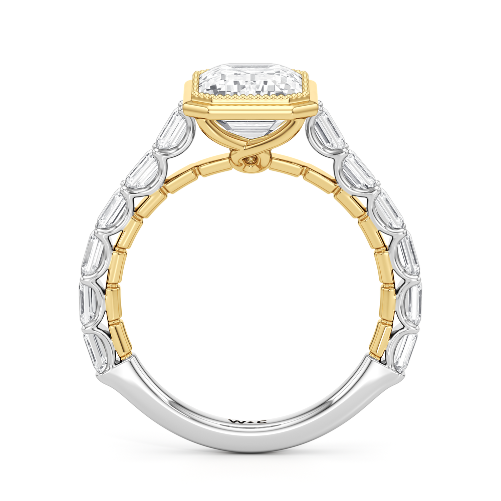 The Ribbon Ring with Emerald Cut Diamond in 14KT White & Yellow Gold view 3
