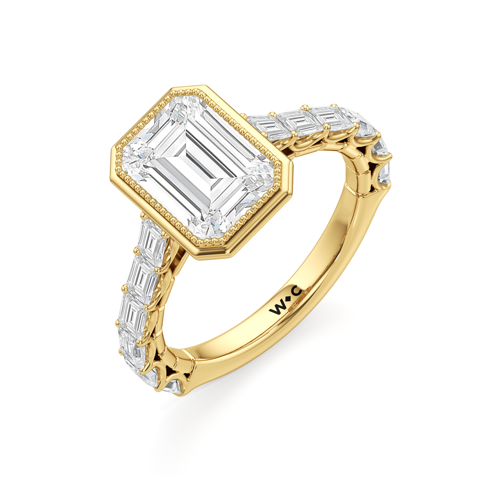 The Ribbon Ring with Emerald Cut Diamond in 14KT Yellow Gold view 4
