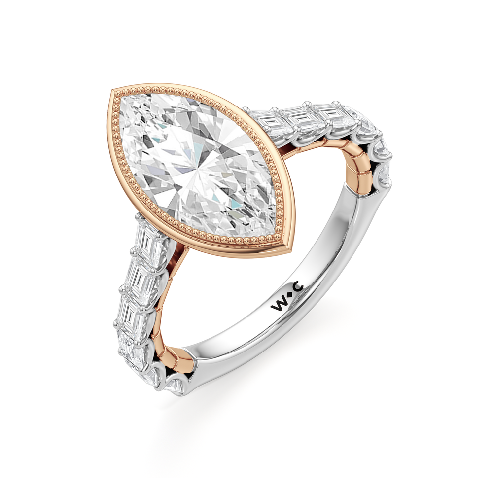 The Ribbon Ring with Marquise Cut Diamond in 14KT White & Rose Gold view 4
