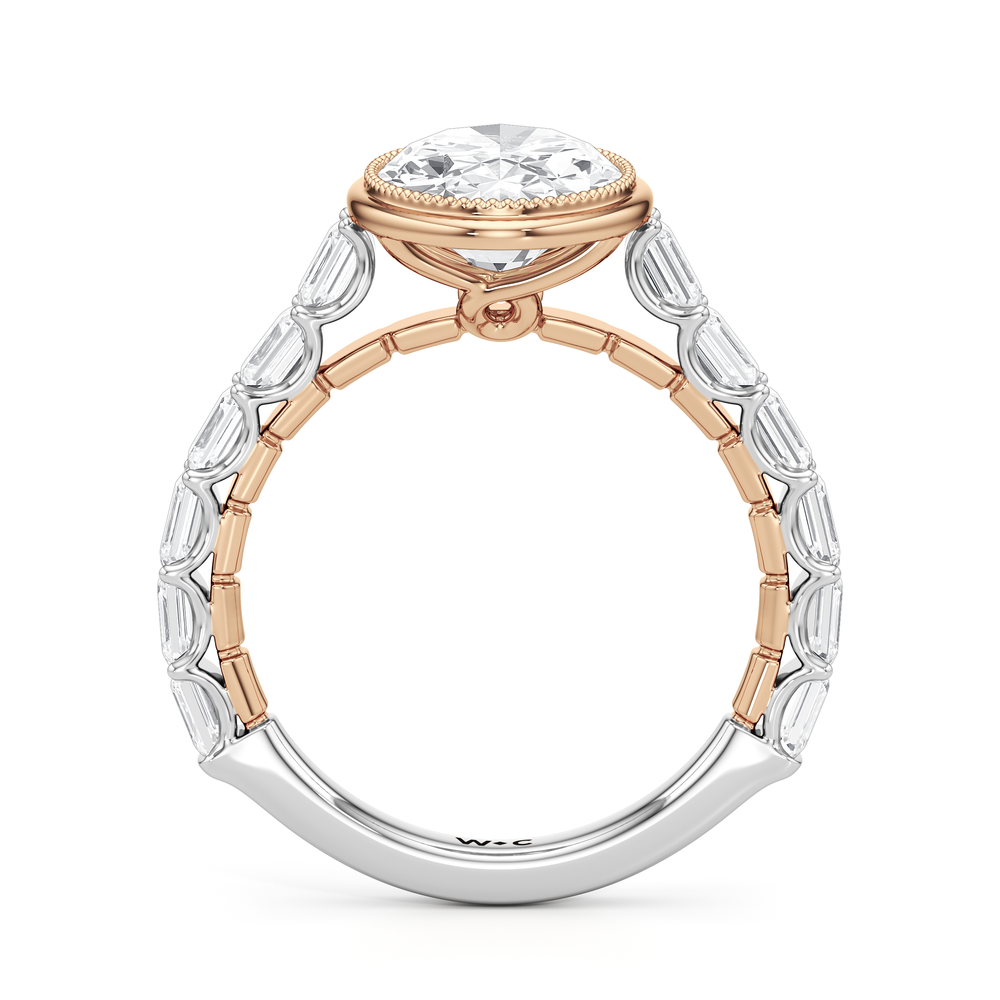 The Ribbon Ring with Oval Cut Diamond in 14KT White & Rose Gold view 3
