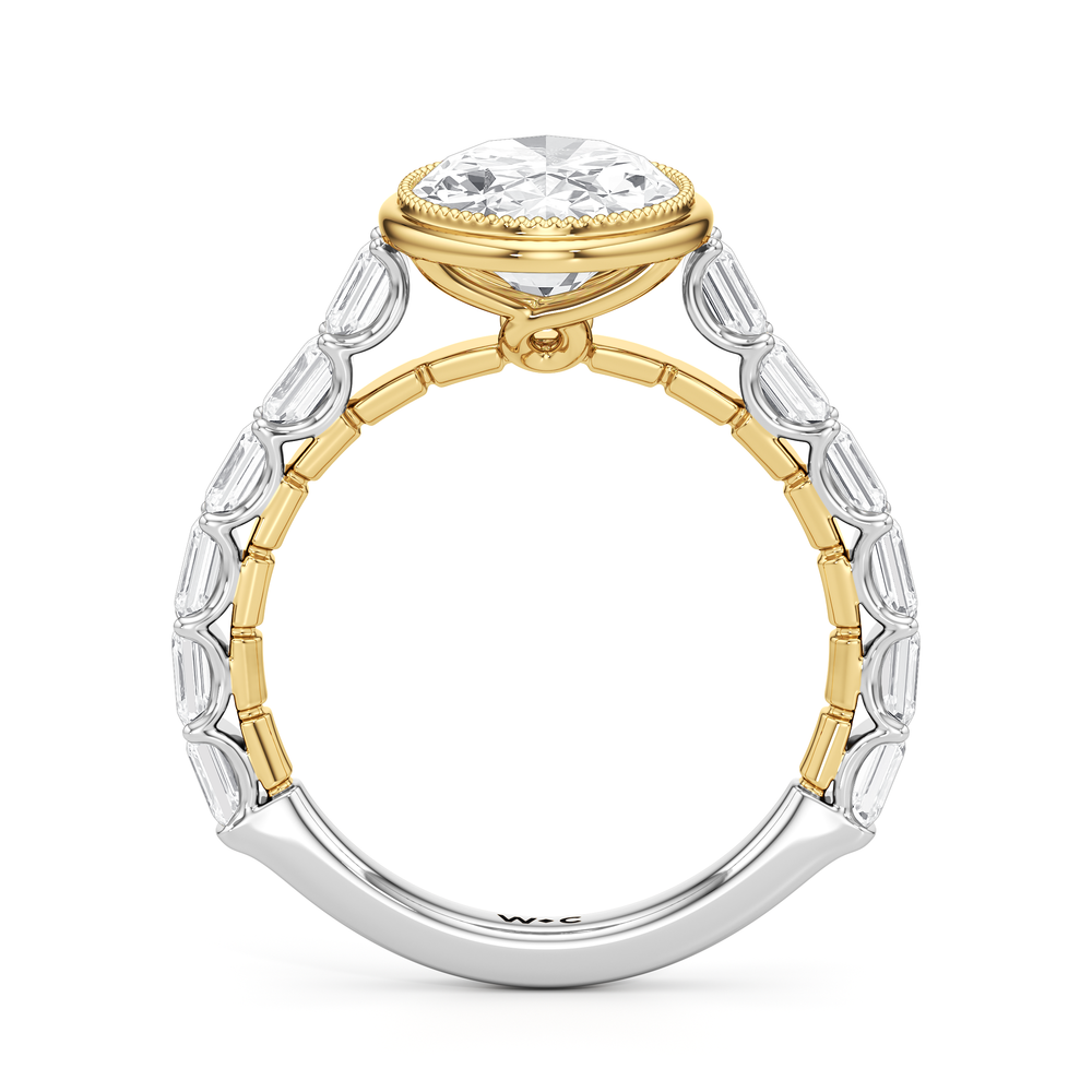 The Ribbon Ring with Oval Cut Diamond in 14KT White & Yellow Gold view 3
