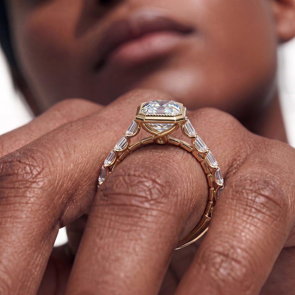 The Plume Ring with Emerald Cut Diamond in 14KT Rose Gold view 3
