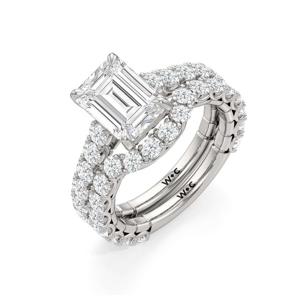 The Crest Diamond Wedding Band with Platinum Cut Diamond in 14KT Platinum view 4
