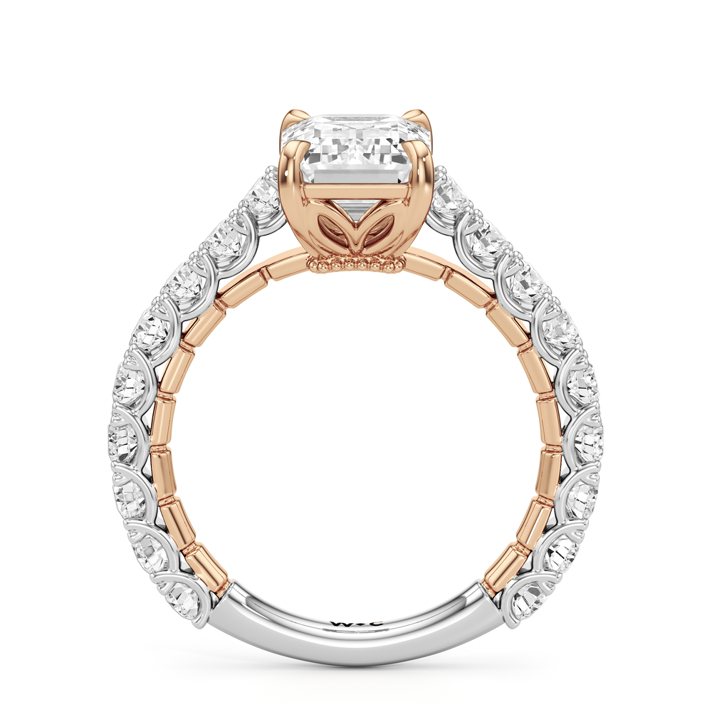 The Crest Ring with Emerald Cut Diamond in 14KT White & Rose Gold view 3
