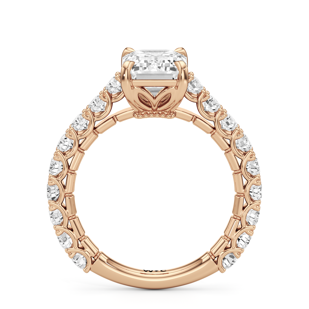 The Crest Ring with Emerald Cut Diamond in 14KT Rose Gold view 3

