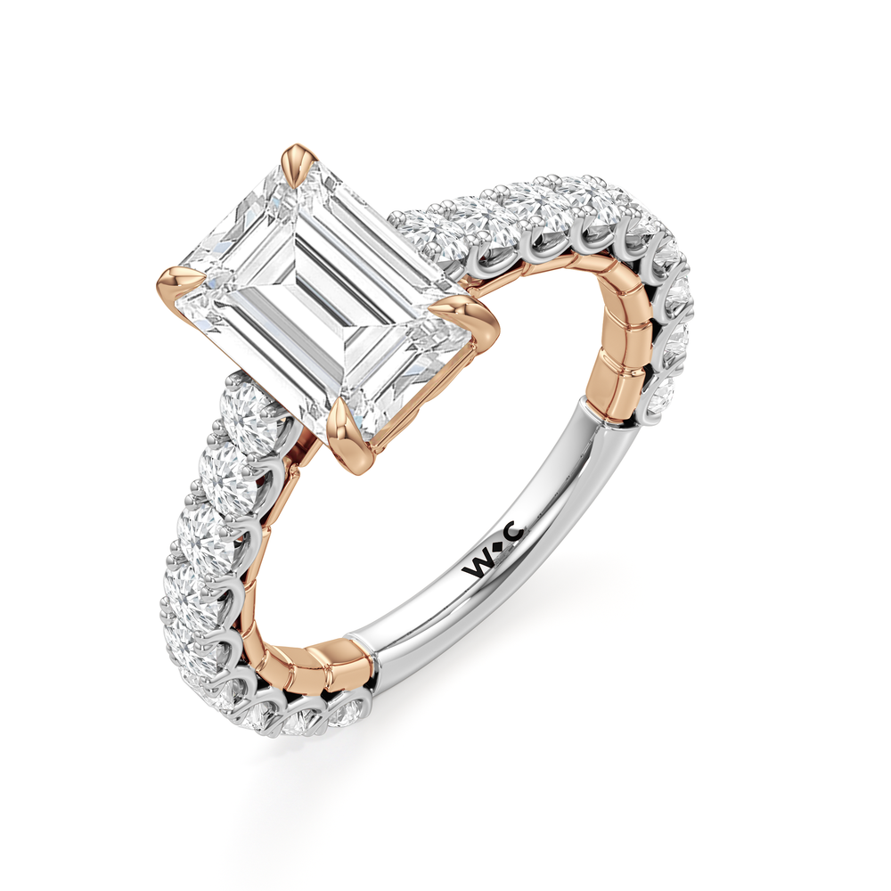The Crest Ring with Emerald Cut Diamond in 14KT White & Rose Gold view 4
