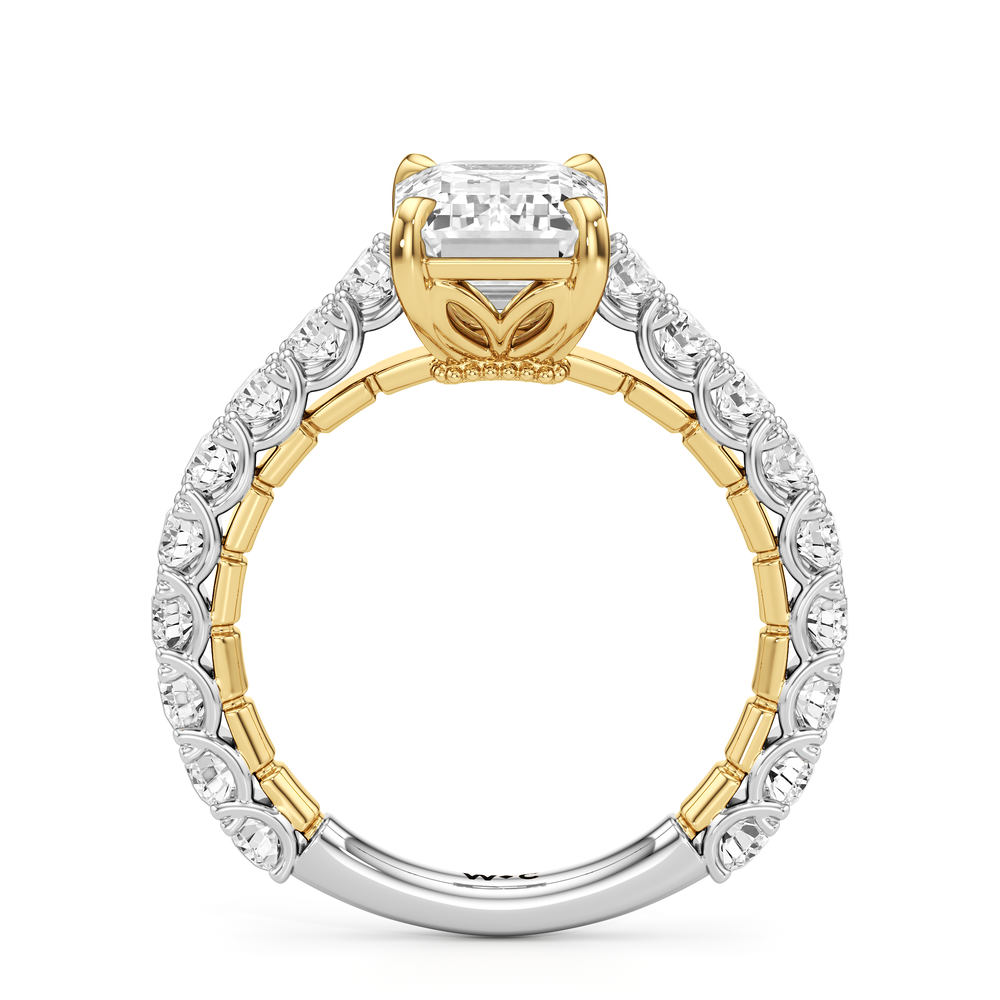 The Crest Ring with Emerald Cut Diamond in 14KT White & Yellow Gold view 3
