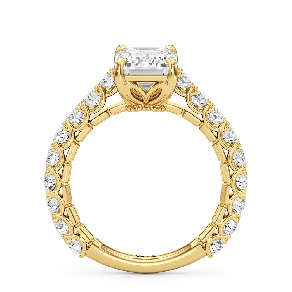 The Crest Ring with Emerald Cut Diamond in 14KT Yellow Gold view 3
