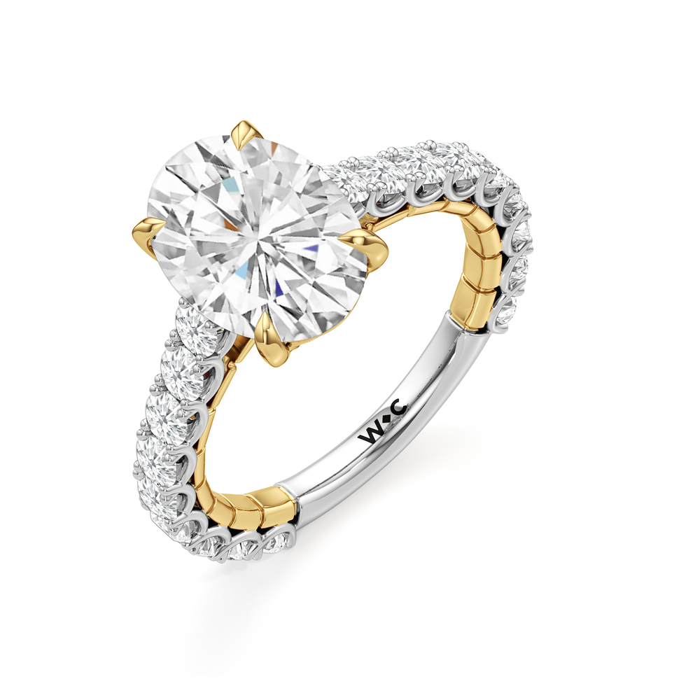 The Crest Ring with Oval Cut Diamond in 14KT White & Yellow Gold view 4
