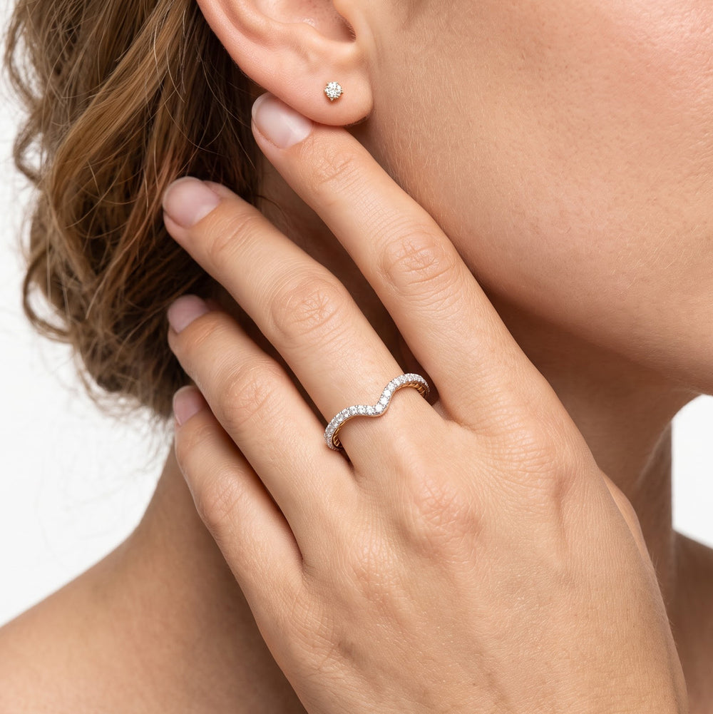 The Finial Diamond Wedding Band with Platinum Cut Diamond in 14KT Platinum view 2
