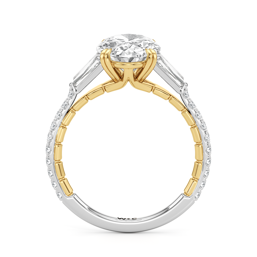 The Finial Ring with Oval Cut Diamond in 14KT White & Yellow Gold view 3
