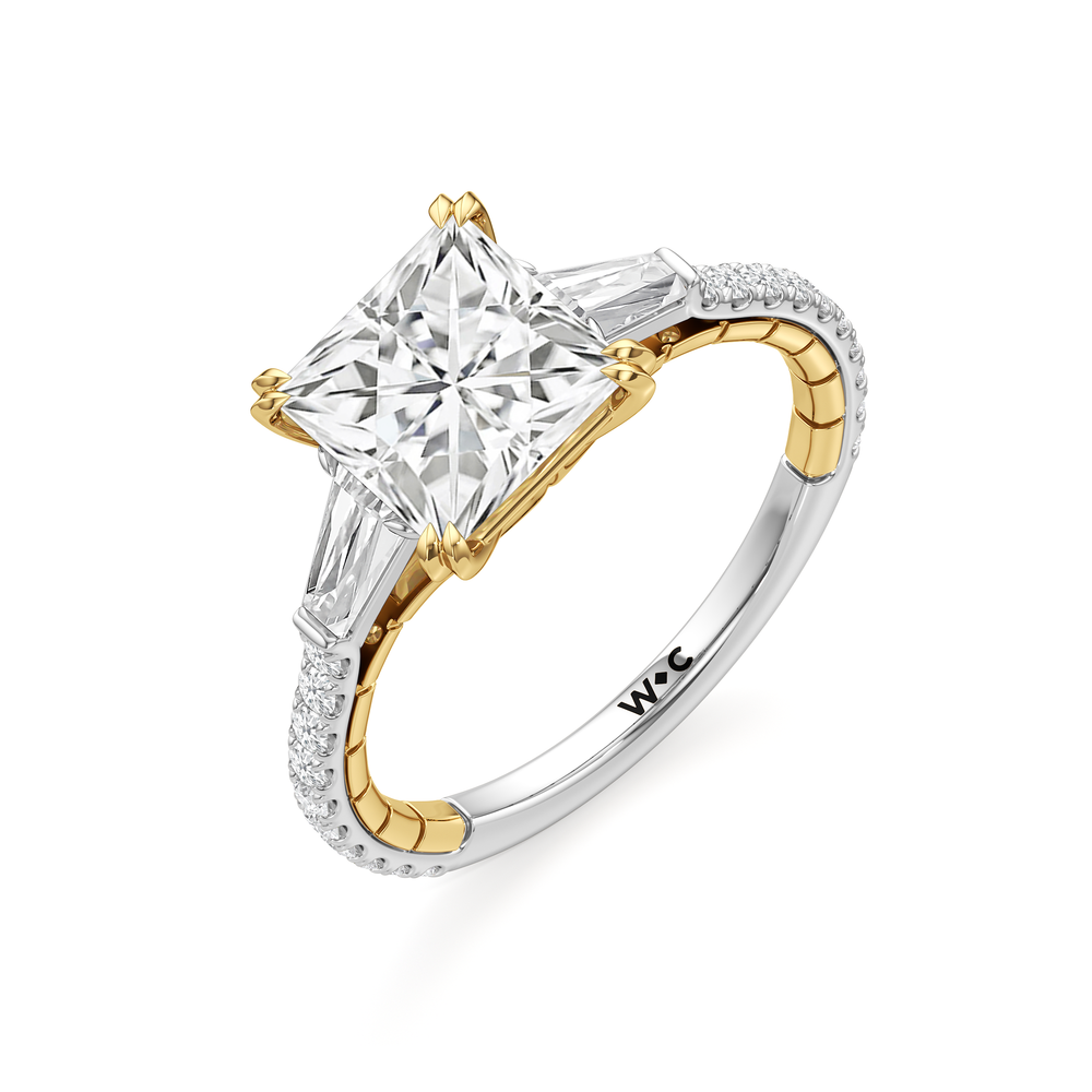 The Finial Ring with Princess Cut Diamond in 14KT White & Yellow Gold view 4
