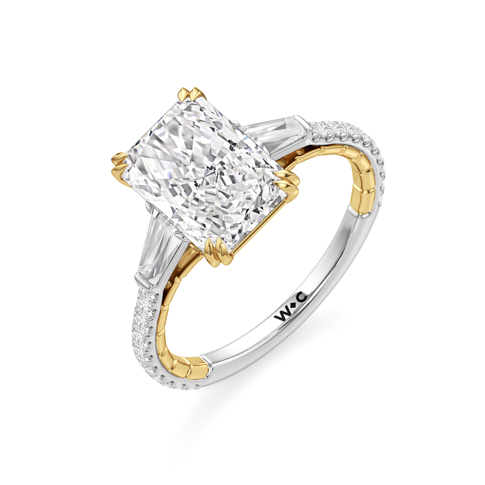 The Finial Ring with Radiant Cut Diamond in 14KT White & Yellow Gold view 4

