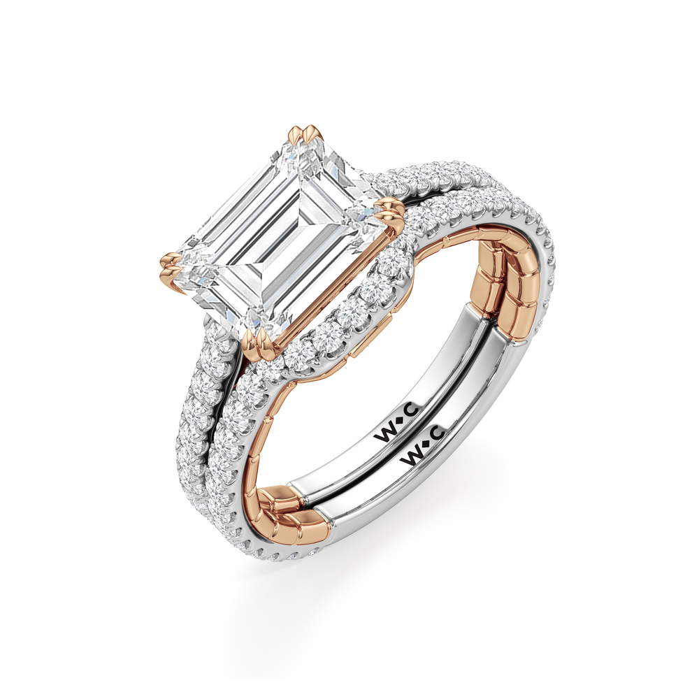 The Gilded Ring with Elongated Cushion Cut Diamond in 14KT White & Rose Gold view 5
