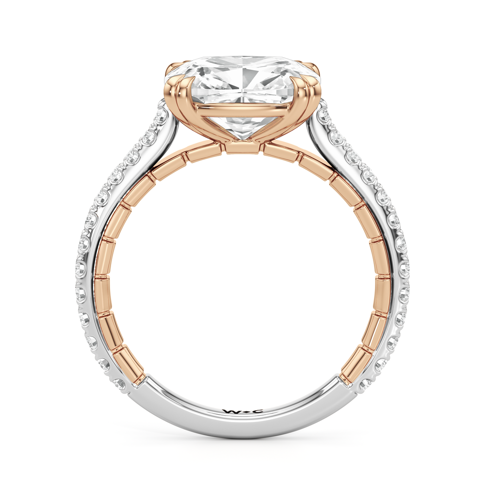 The Gilded Ring with Elongated Cushion Cut Diamond in 14KT White & Rose Gold view 3
