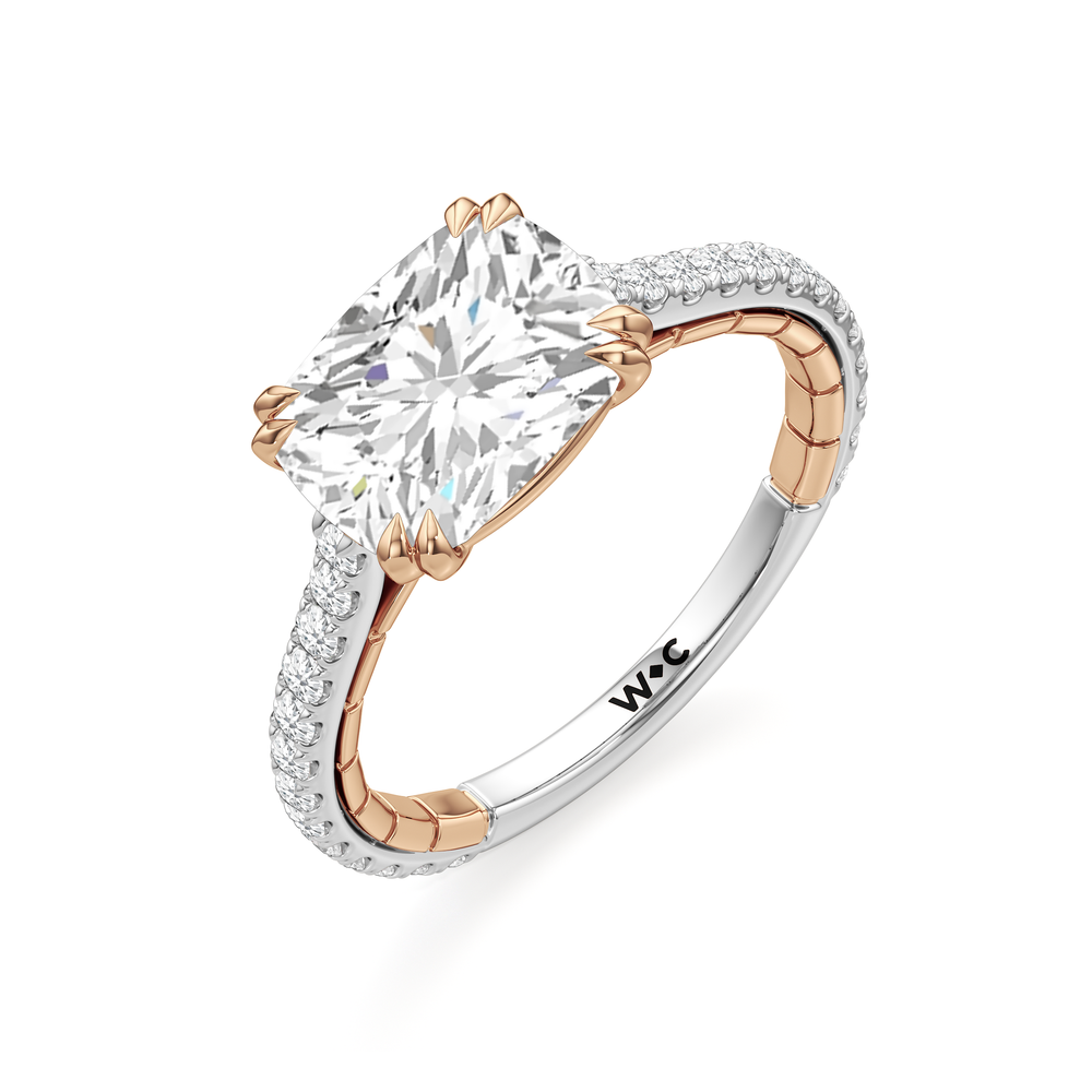 The Gilded Ring with Elongated Cushion Cut Diamond in 14KT White & Rose Gold view 4
