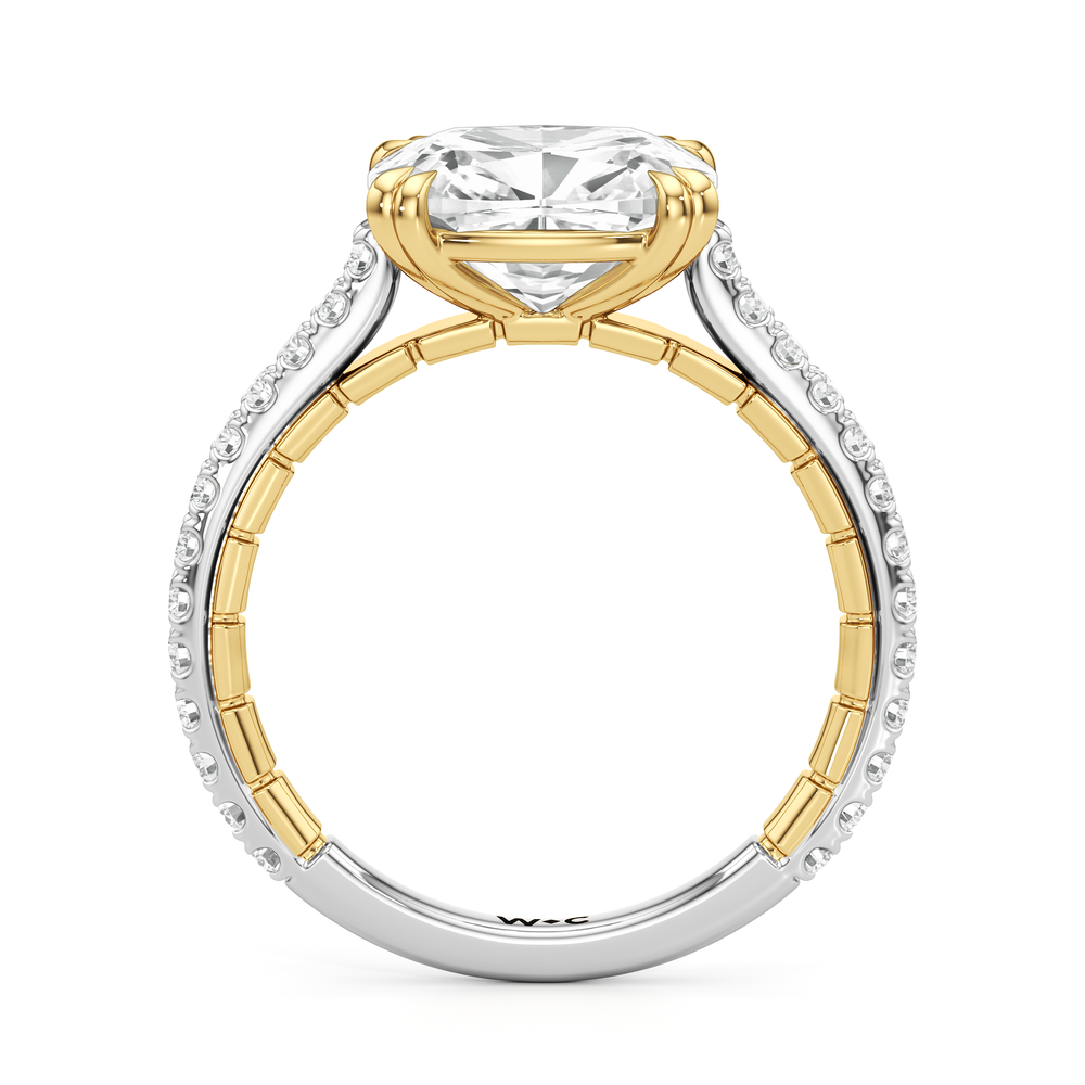 The Gilded Ring with Elongated Cushion Cut Diamond in 14KT White & Yellow Gold view 3
