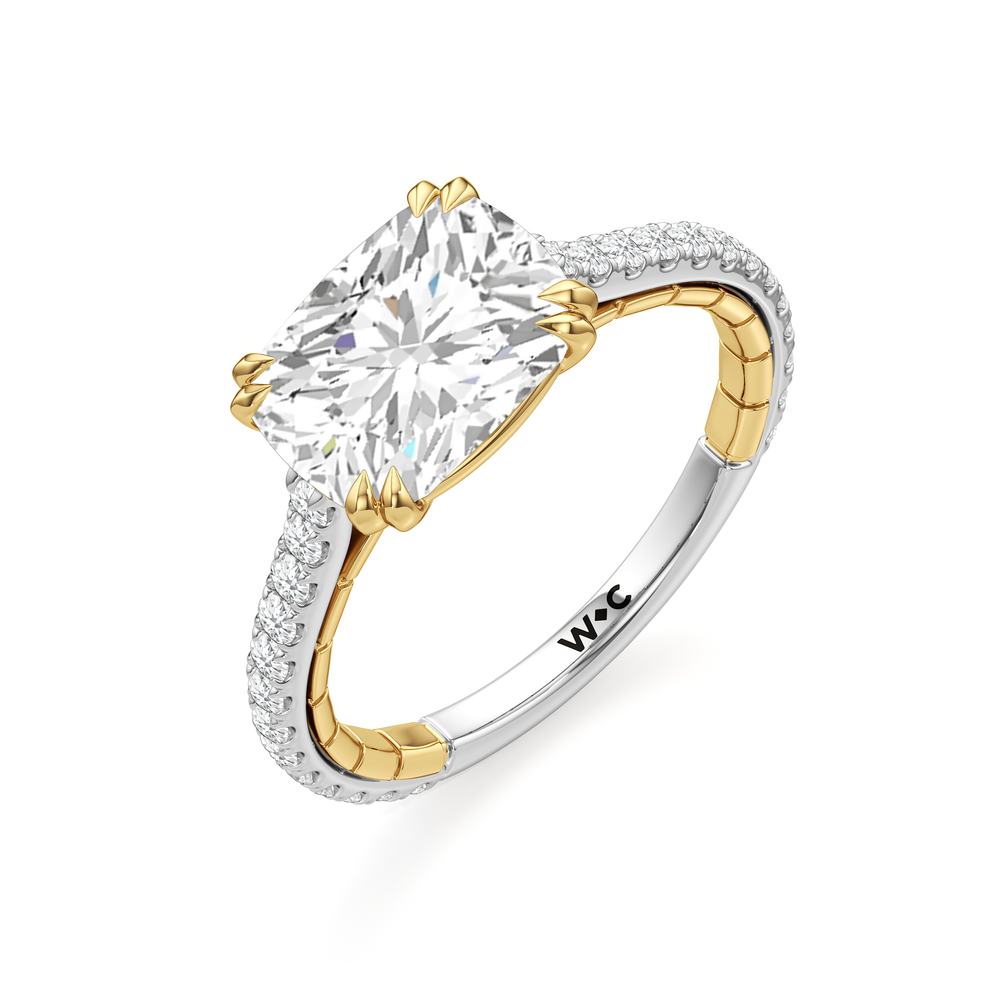 The Gilded Ring with Elongated Cushion Cut Diamond in 14KT White & Yellow Gold view 4
