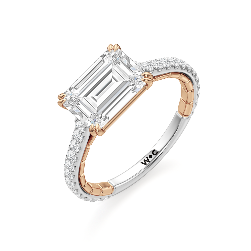 The Gilded Ring with Emerald Cut Diamond in 14KT White & Rose Gold view 4
