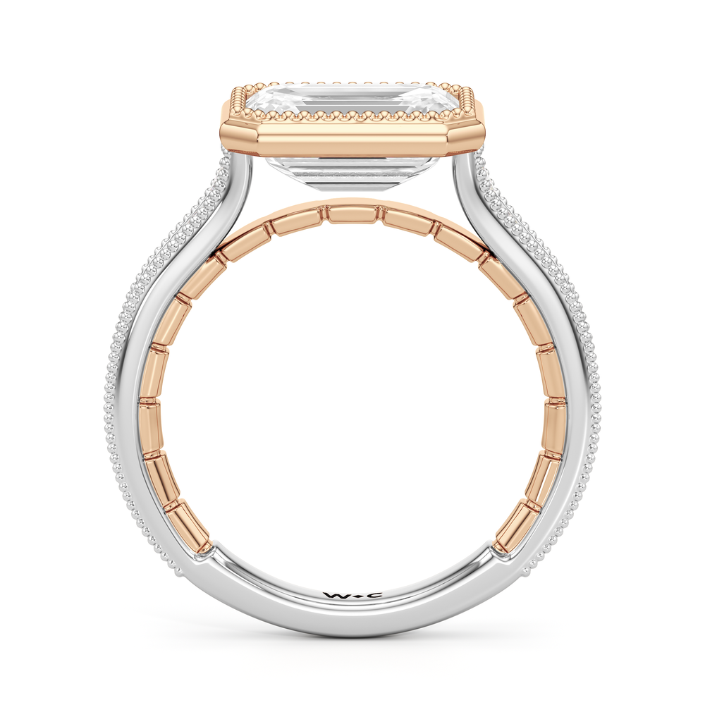 The Garland Ring with Emerald Cut Diamond in 14KT White & Rose Gold view 3
