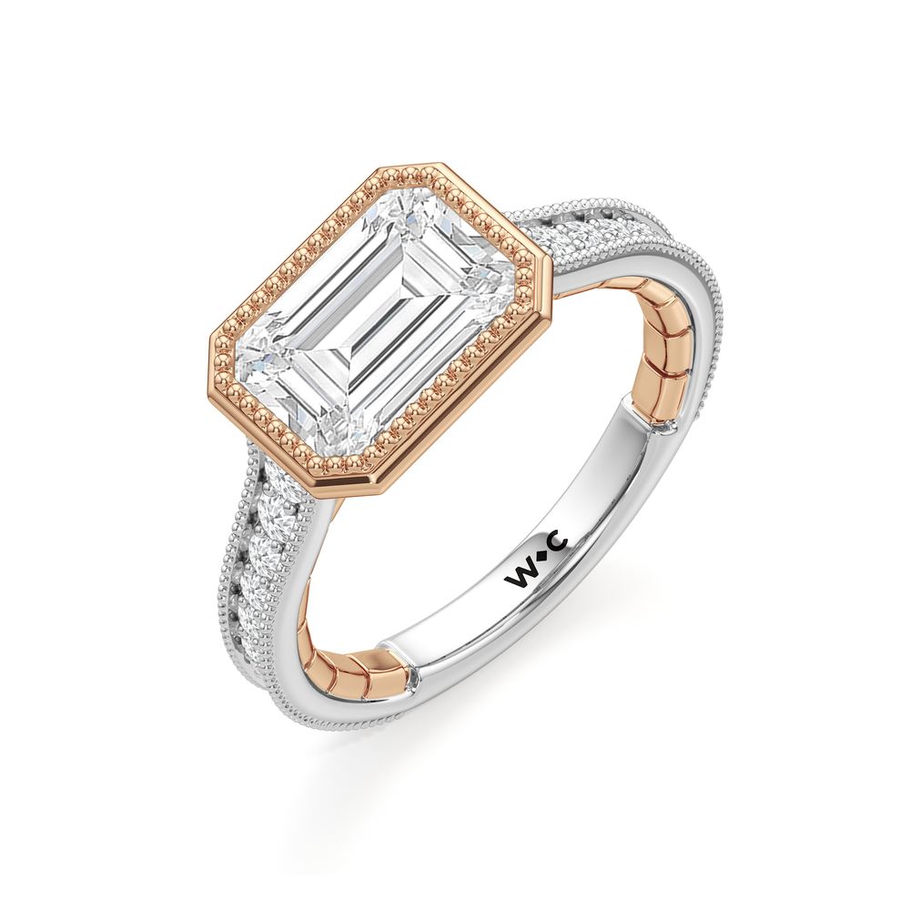 The Garland Ring with Emerald Cut Diamond in 14KT White & Rose Gold view 4
