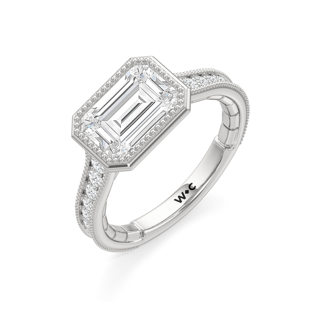 The Garland Ring with Emerald Cut Diamond in 14KT Platinum view 4
