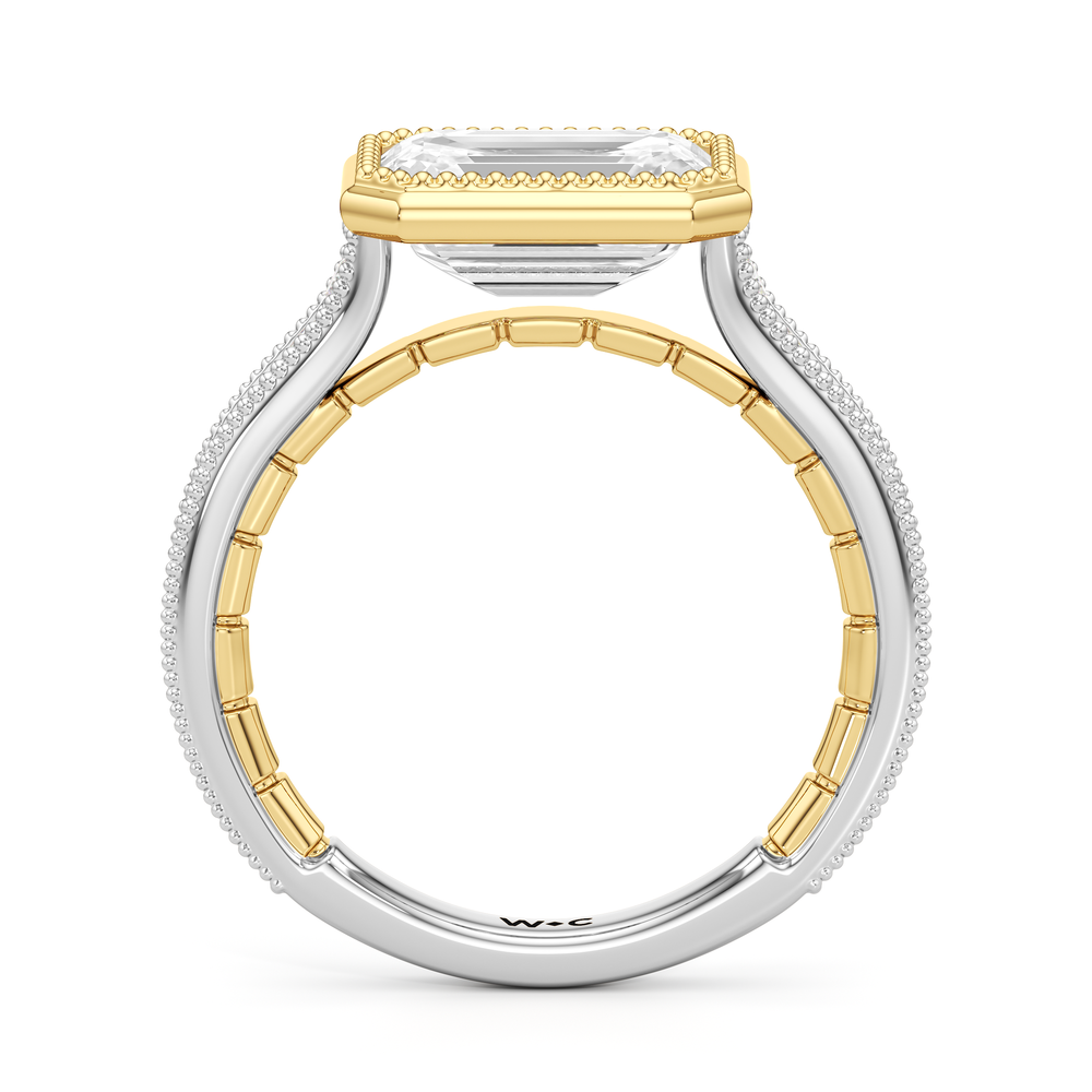The Garland Ring with Emerald Cut Diamond in 14KT White & Yellow Gold view 3
