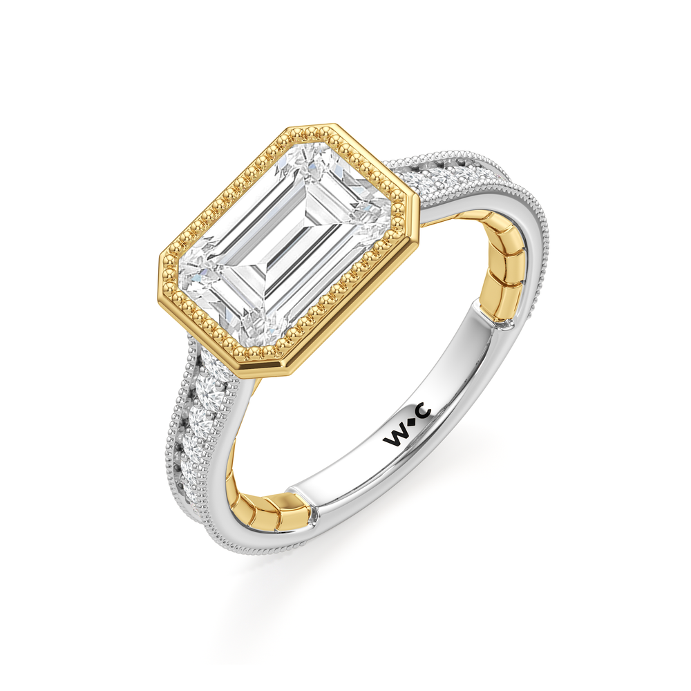 The Garland Ring with Emerald Cut Diamond in 14KT White & Yellow Gold view 4
