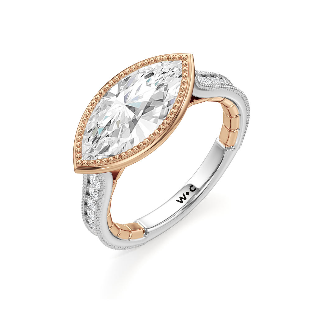 The Garland Ring with Marquise Cut Diamond in 14KT White & Rose Gold view 4
