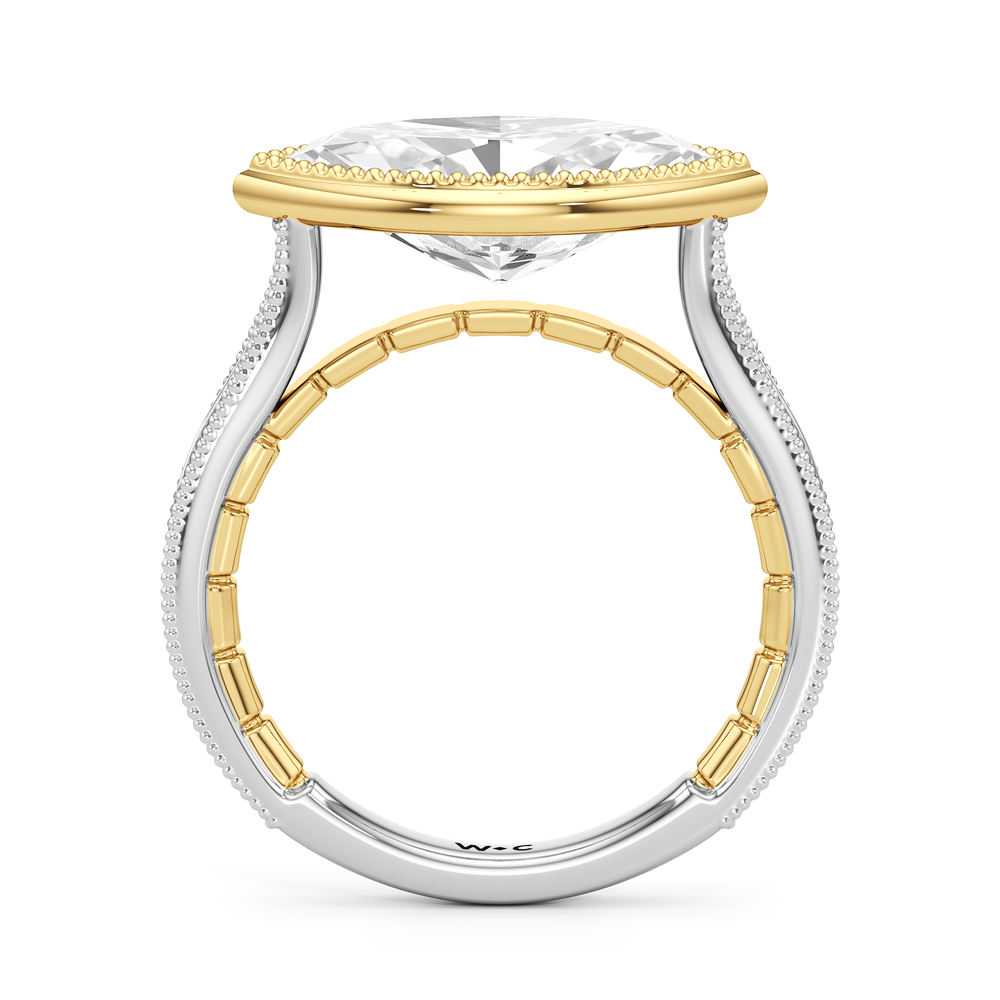 The Garland Ring with Marquise Cut Diamond in 14KT White & Yellow Gold view 3

