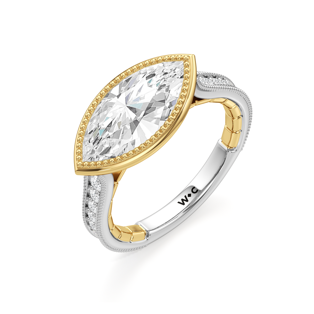 The Garland Ring with Marquise Cut Diamond in 14KT White & Yellow Gold view 4
