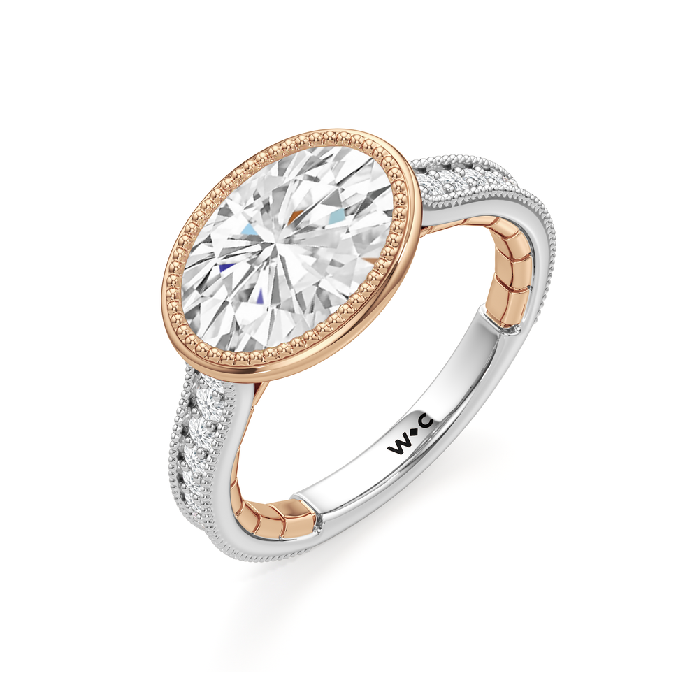 The Garland Ring with Oval Cut Diamond in 14KT White & Rose Gold view 4

