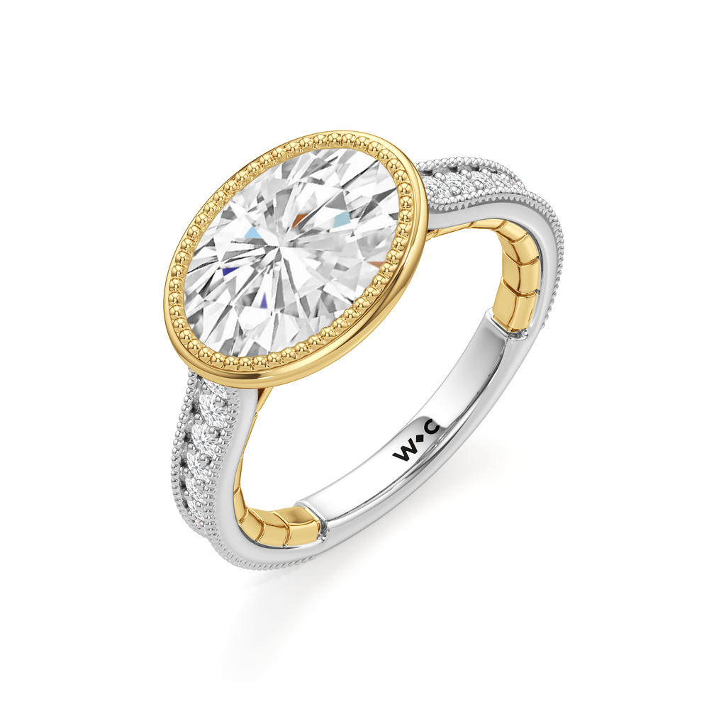 The Garland Ring with Oval Cut Diamond in 14KT White & Yellow Gold view 4
