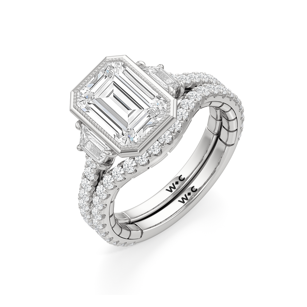 The Rosette Diamond Wedding Band with Platinum Cut Diamond in 14KT Platinum view 4

