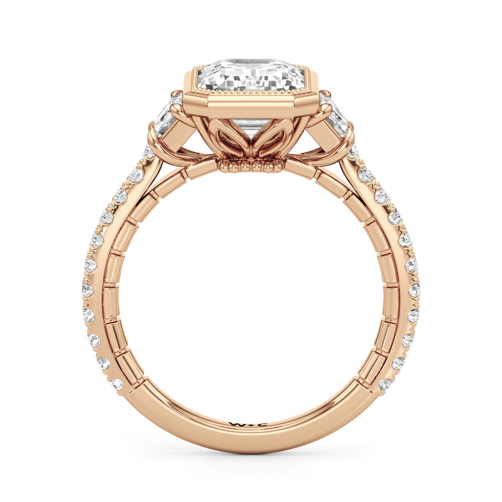 The Rosette Ring with Emerald Cut Diamond in 14KT Rose Gold view 3
