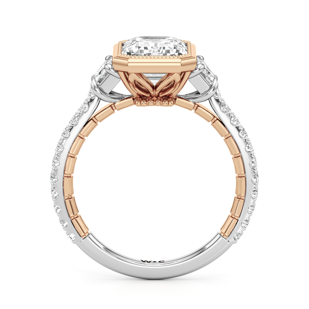 The Rosette Ring with Emerald Cut Diamond in 14KT White & Rose Gold view 3
