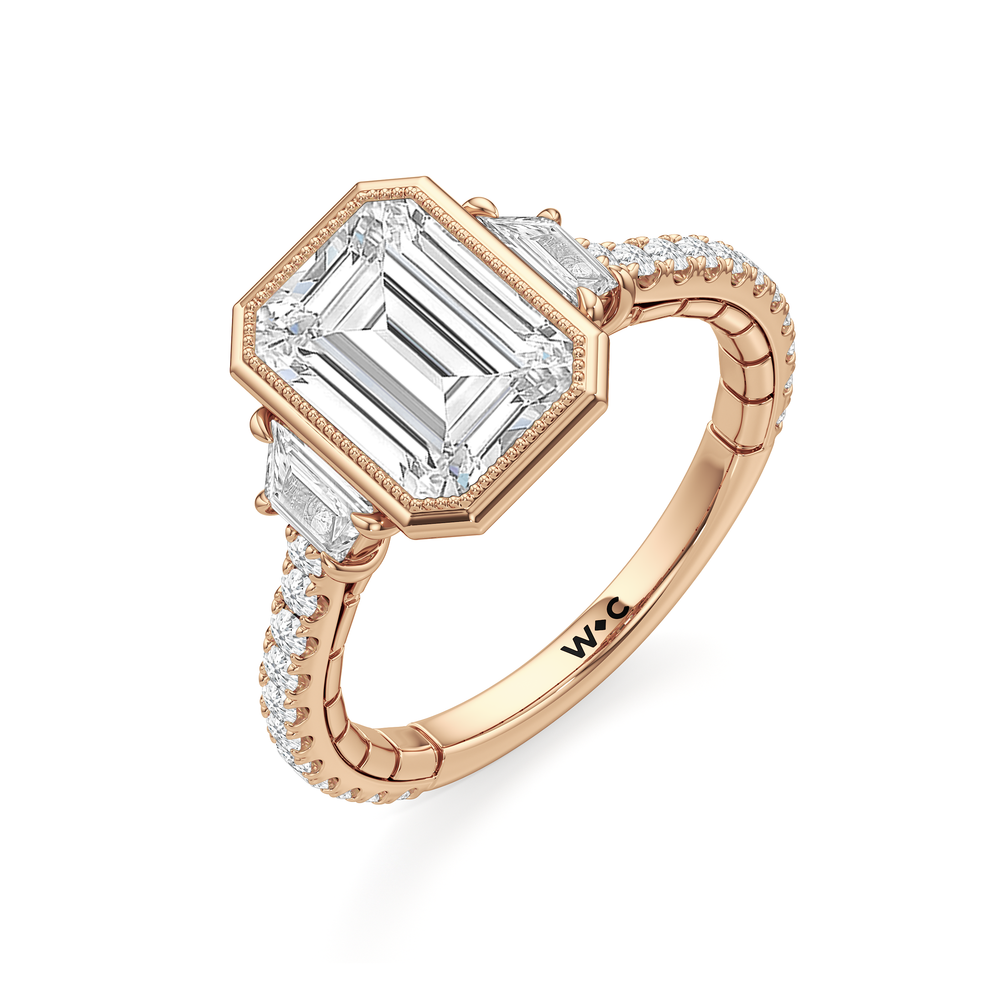 The Rosette Ring with Emerald Cut Diamond in 14KT Rose Gold view 4
