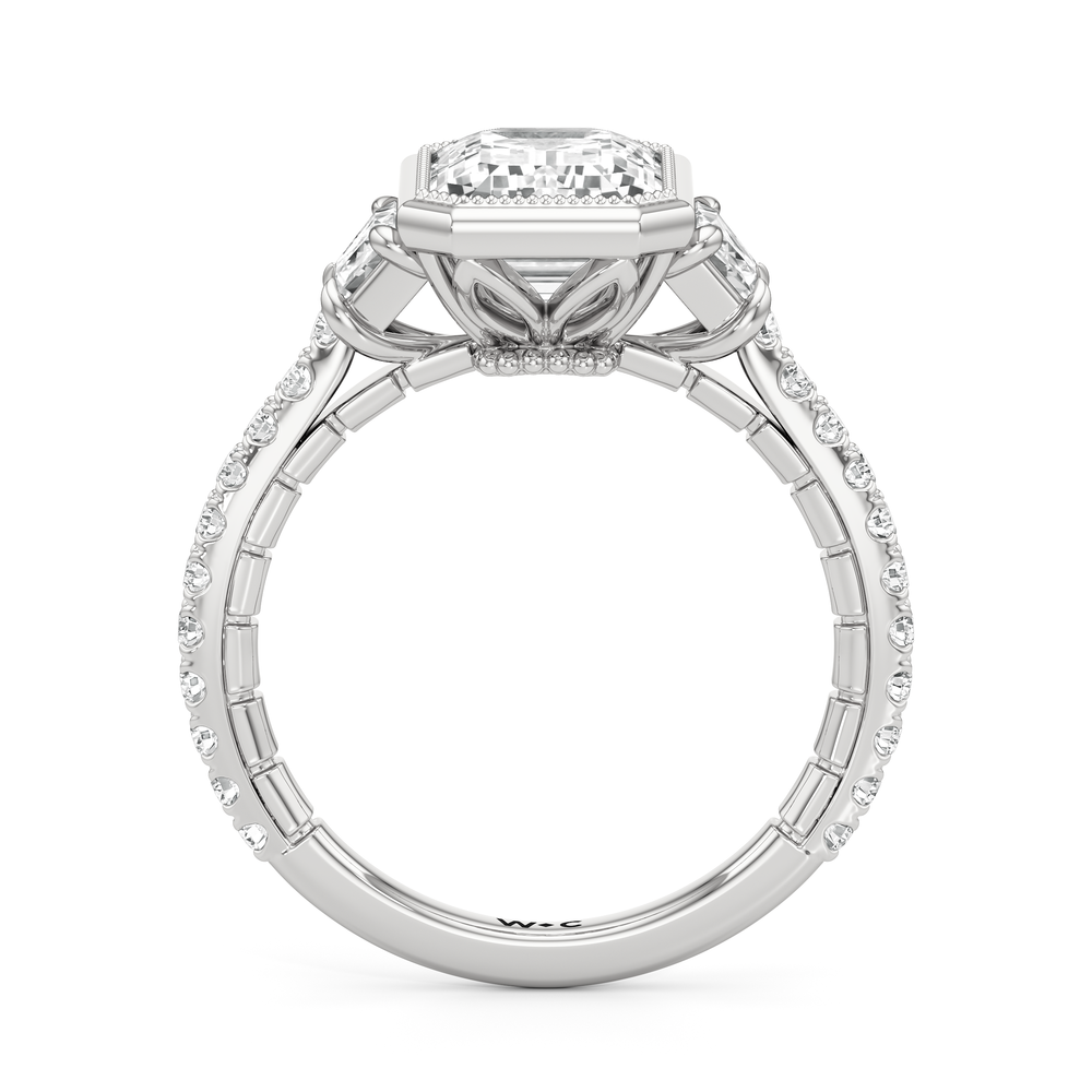 The Rosette Ring with Emerald Cut Diamond in 14KT Platinum view 3

