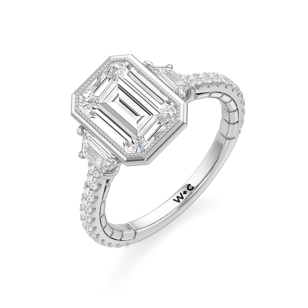 The Rosette Ring with Emerald Cut Diamond in 14KT Platinum view 4
