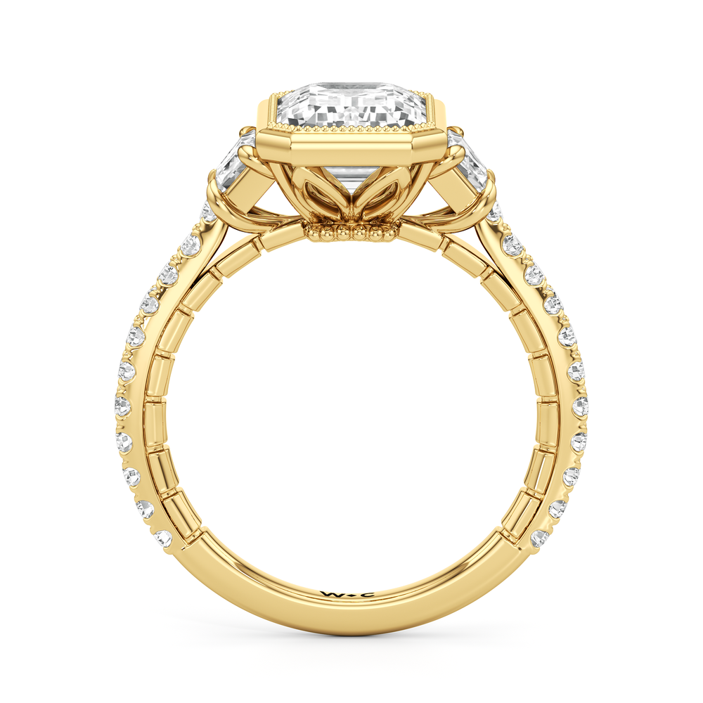 The Rosette Ring with Emerald Cut Diamond in 14KT Yellow Gold view 3
