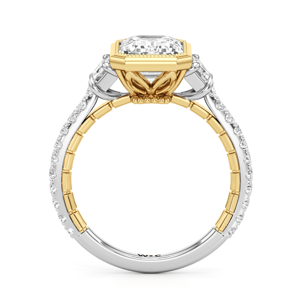The Rosette Ring with Emerald Cut Diamond in 14KT White & Yellow Gold view 3
