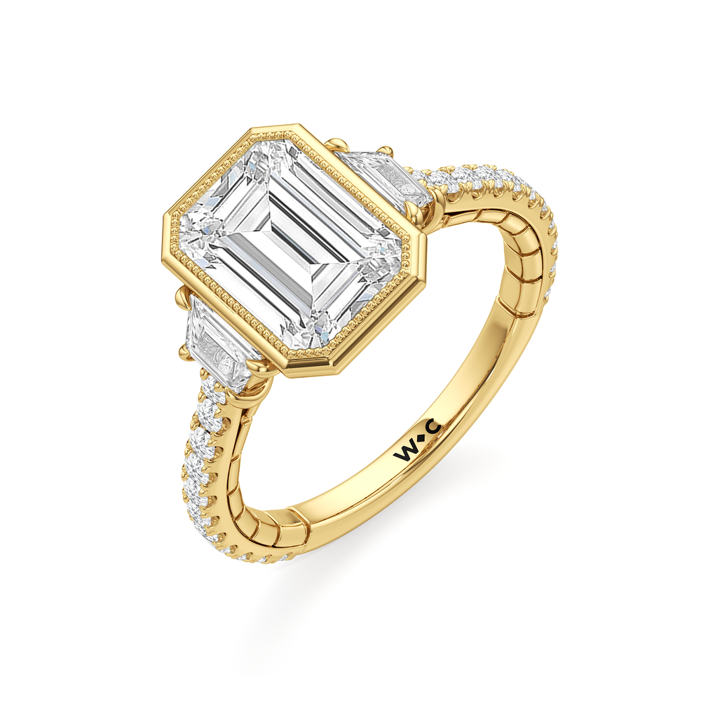 The Rosette Ring with Emerald Cut Diamond in 14KT Yellow Gold view 4
