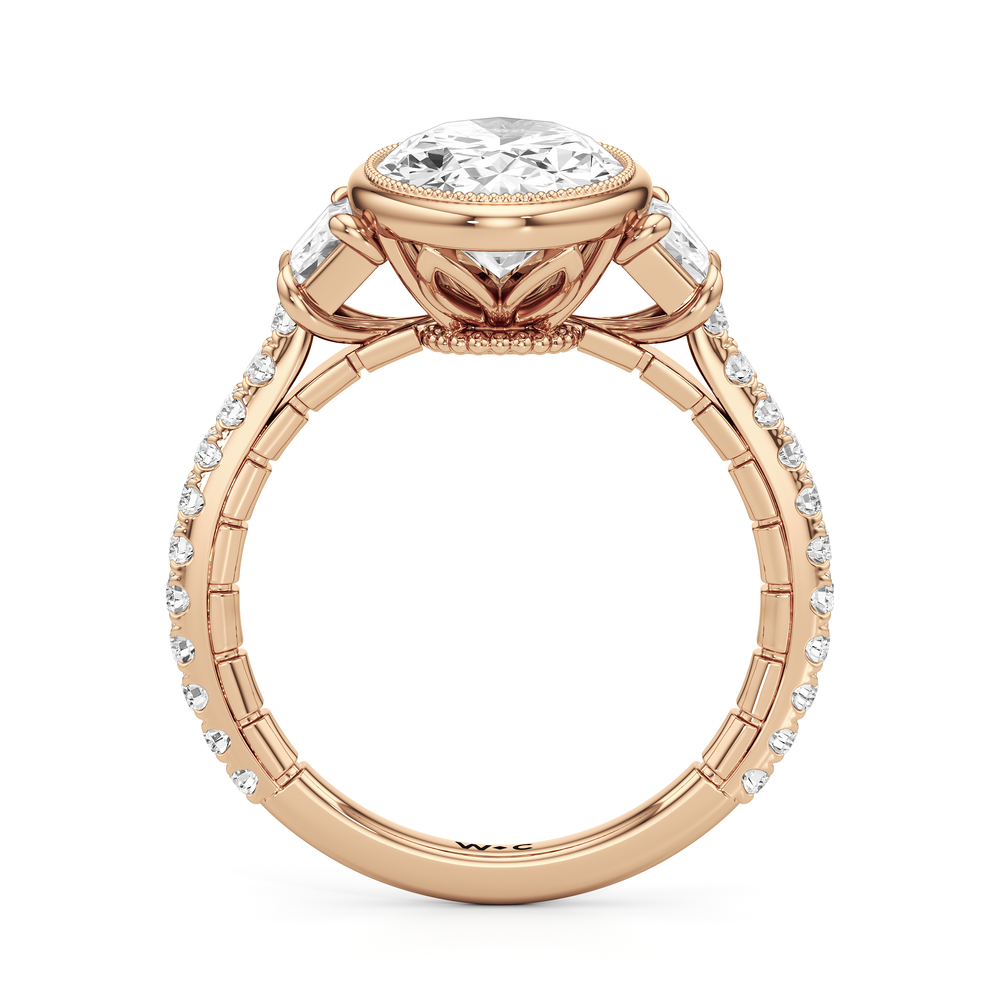 The Rosette Ring with Oval Cut Diamond in 14KT Rose Gold view 3
