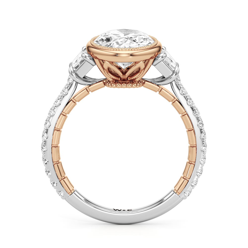 The Rosette Ring with Oval Cut Diamond in 14KT White & Rose Gold view 3
