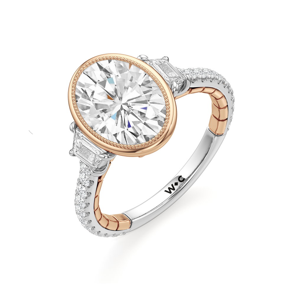 The Rosette Ring with Oval Cut Diamond in 14KT White & Rose Gold view 4
