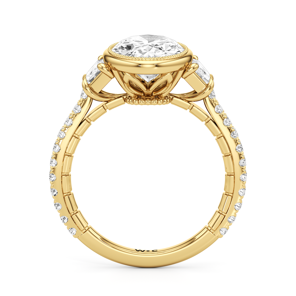 The Rosette Ring with Oval Cut Diamond in 14KT Yellow Gold view 3
